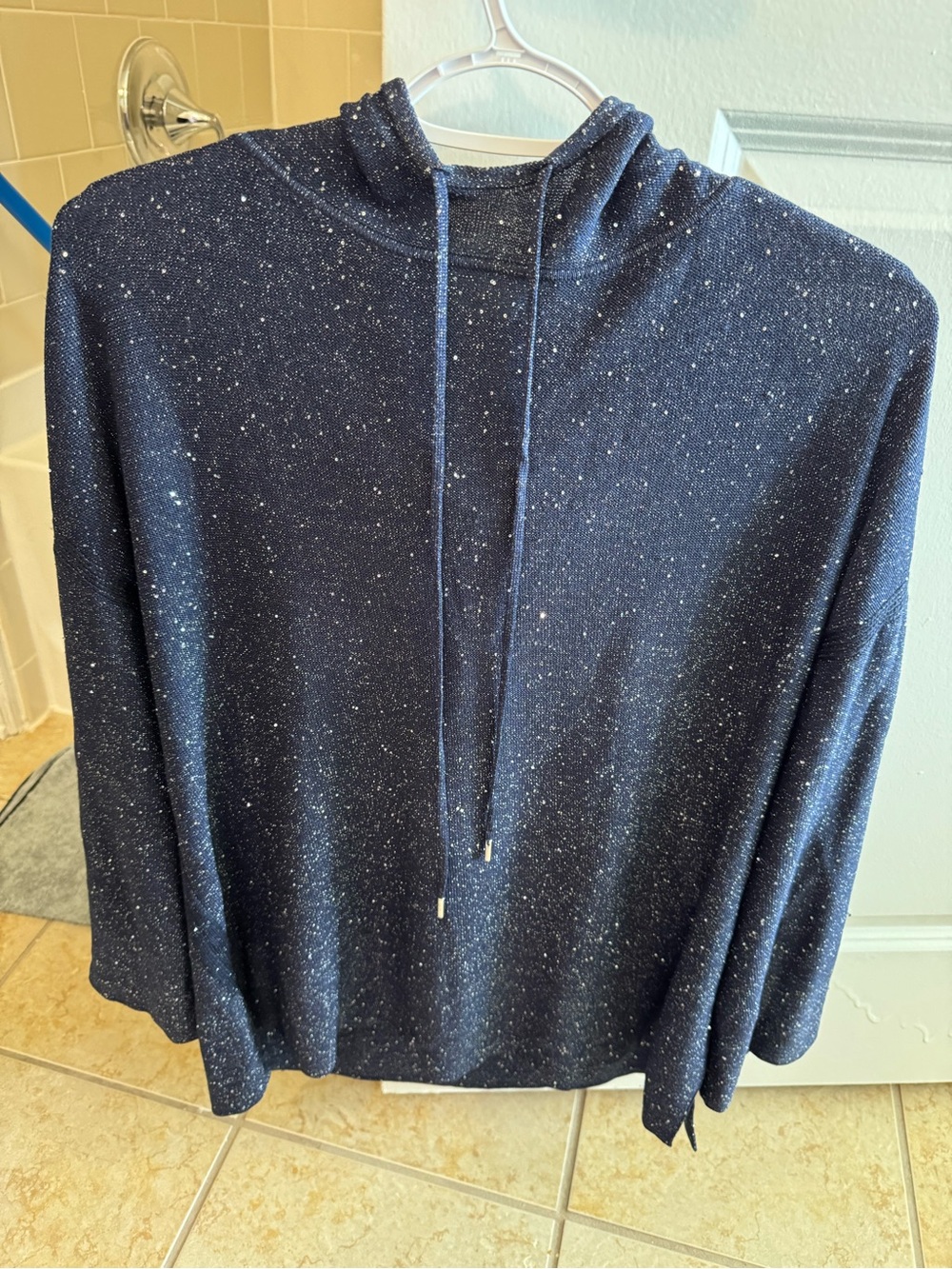 Lafayette women 148 NY ink metallic Navy Sequined Hoodie Sweater